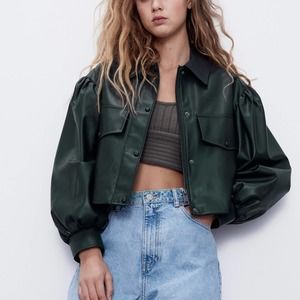 ZARA Cropped Faux Leather Moto Biker Jacket S